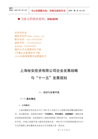 某投资公司企业发展战略规划方案