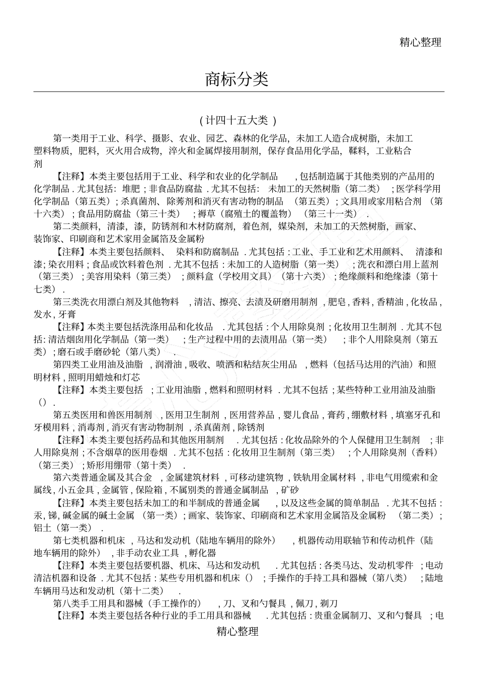 商标完整分类(计四十五大类及全部小项)_第1页