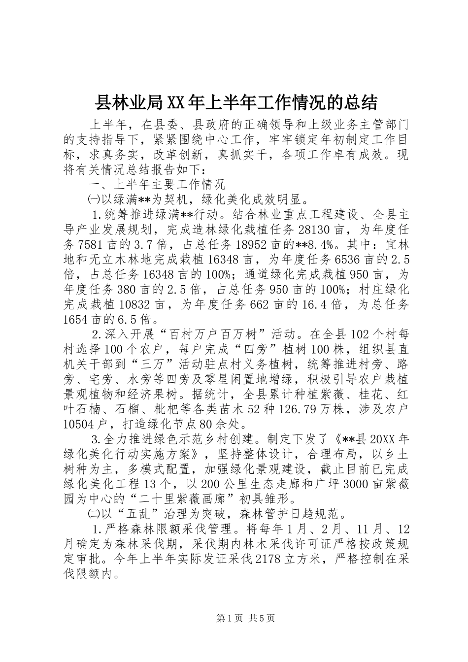 县林业局上半年工作情况的总结_第1页