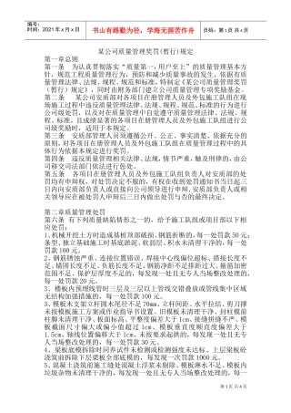 某某公司质量管理奖罚规定