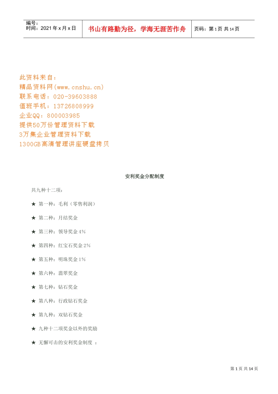 某某奖金分配管理制度_第1页