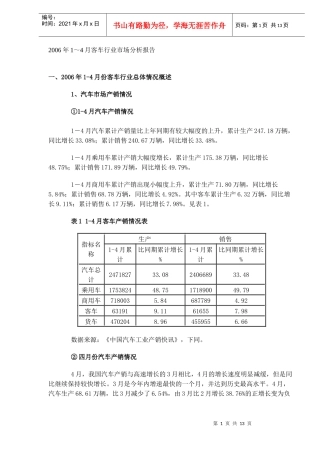 某某年～月客车行业市场分析报告