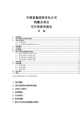 某有色钨整合项目可行性研究报告－战略部分
