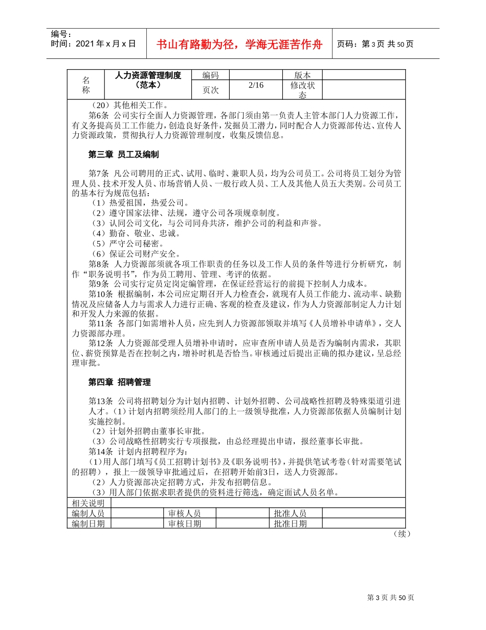 某某集团人力资源管理制度范本_第3页