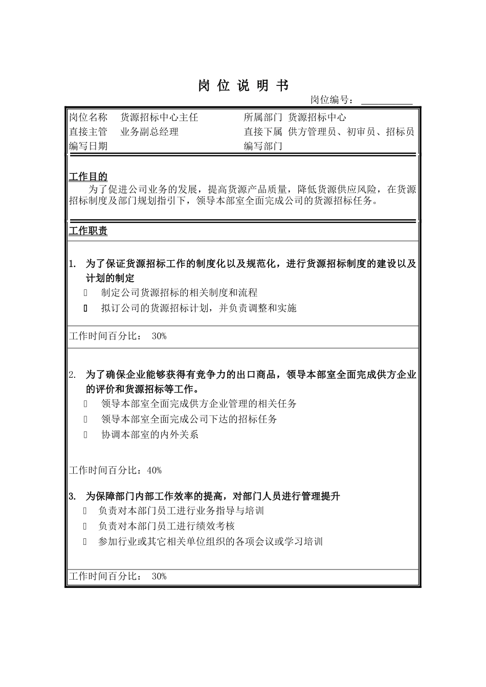 某招标中心职务说明书_第1页