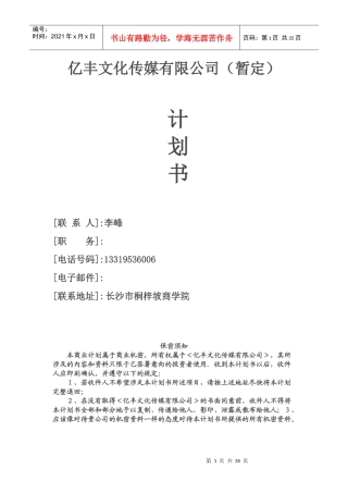 某文化传媒有限公司-创业计划书