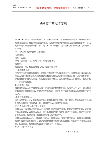 某杂志市场运作方案