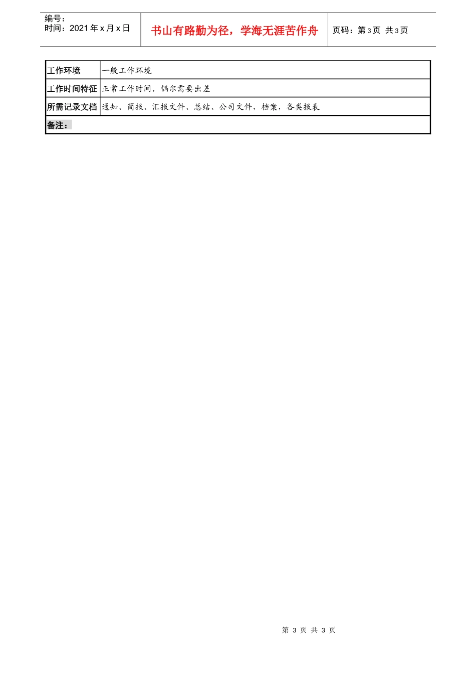 某投资公司人力资源部人事管理专责职务说明书_第3页
