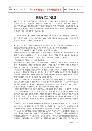 某某医院年度工作计划
