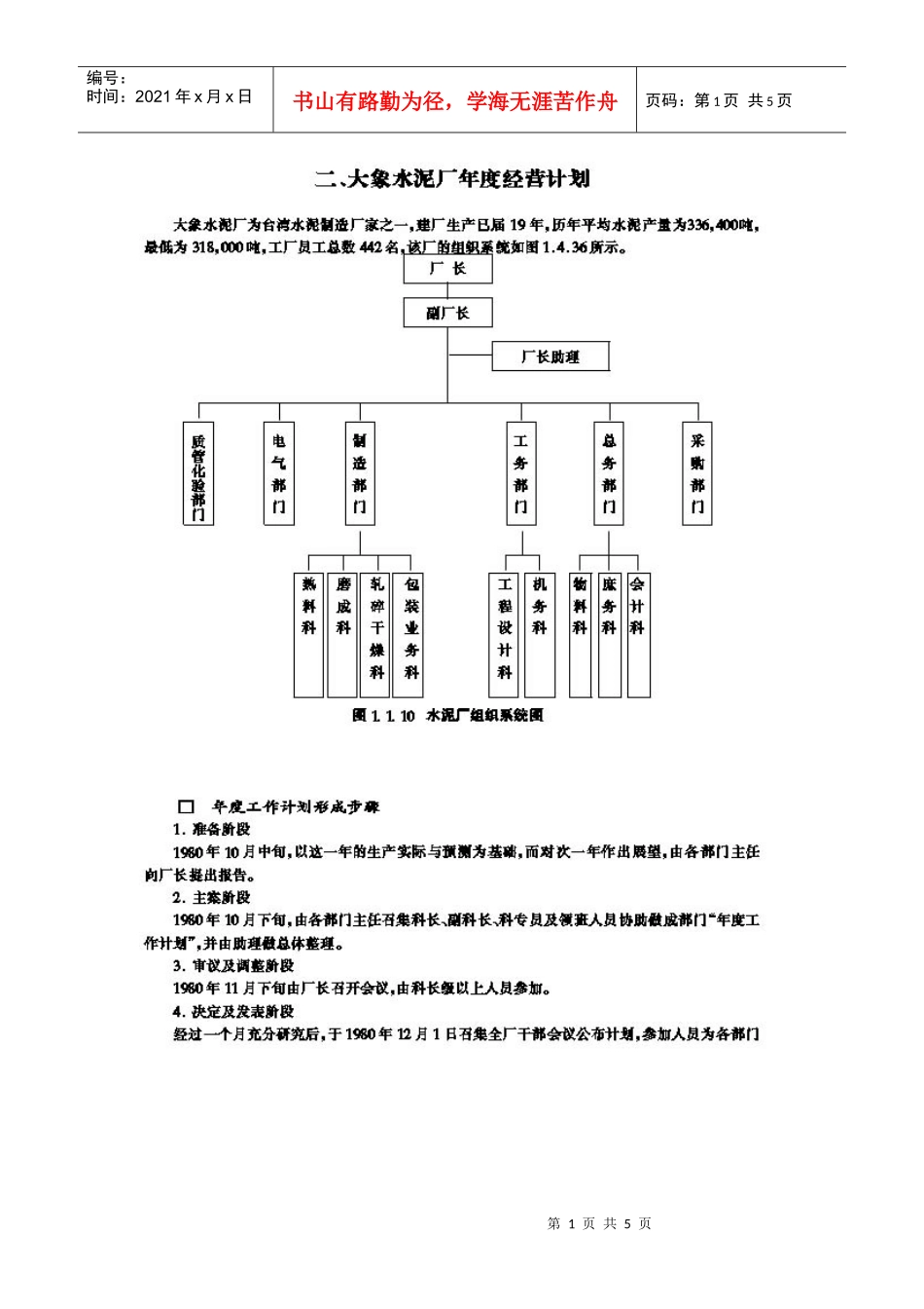 某水泥厂年度经营计划_第1页