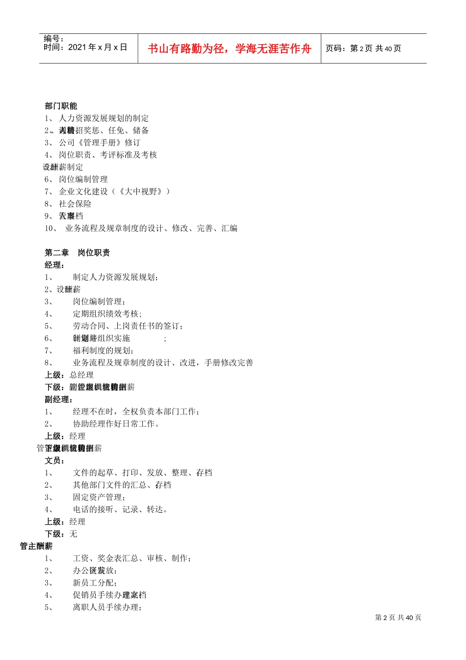 某某有限公司人力资源部管理手册_第2页