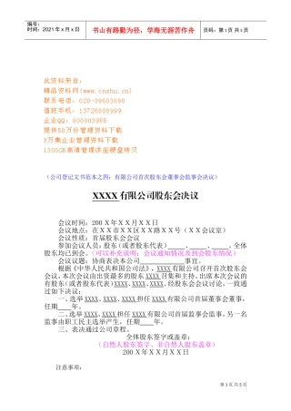 某某公司股东会决议