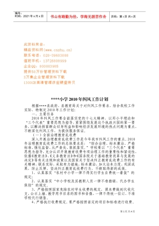 某某小学年度纠风工作计划