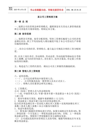 某某公司工资制度管理方案