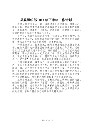 县委组织部下半年工作计划