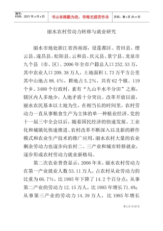 某某农村劳动力转移与就业研究