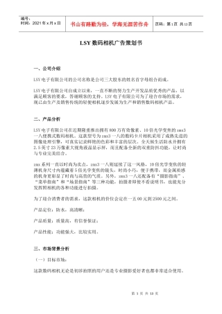 某数码相机广告策划书