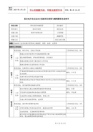 某水电开发企业综合计划部项目投资与概预算职务说明书