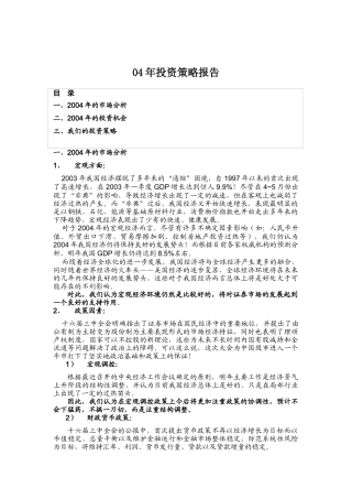 某某年投资策略报告