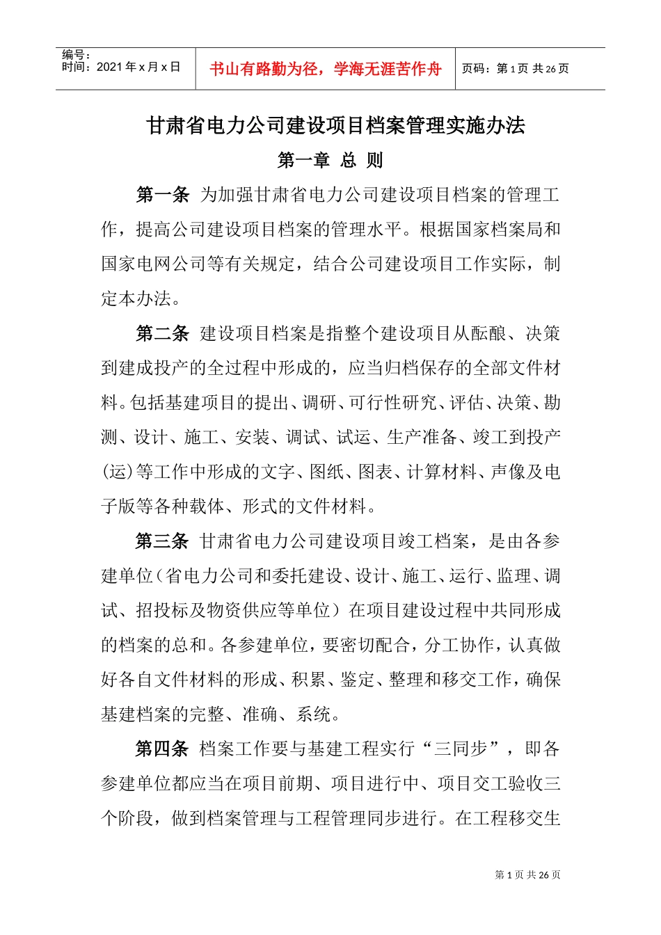 某某电力公司档案管理实施办法_第1页