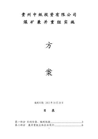 某投资公司煤矿兼并重组实施方案