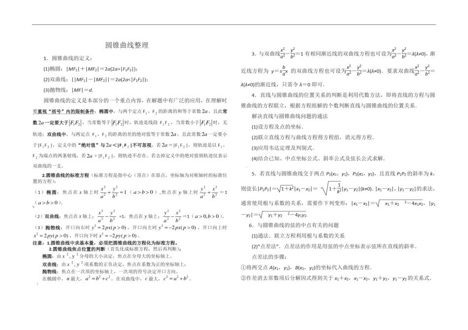 圆锥曲线经典题型总结(含答案)_第1页