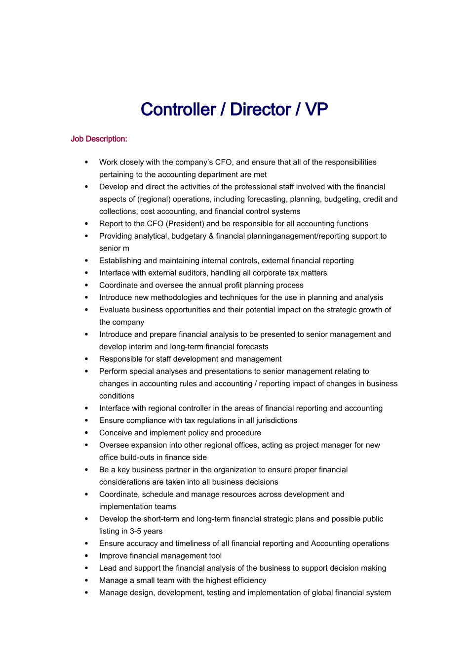 某某咨询公司做的全套职位描述英文版_第1页