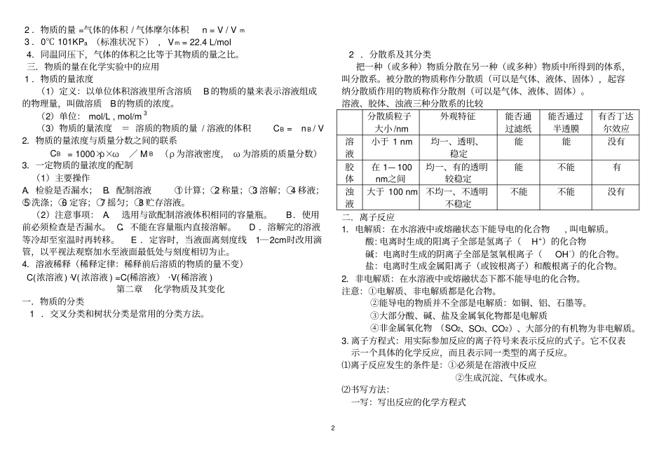(word完整版)高中化学必修一复习知识点,推荐文档_第2页