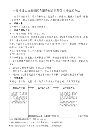 某某旅游景区有限责任公司绩效考核管理办法