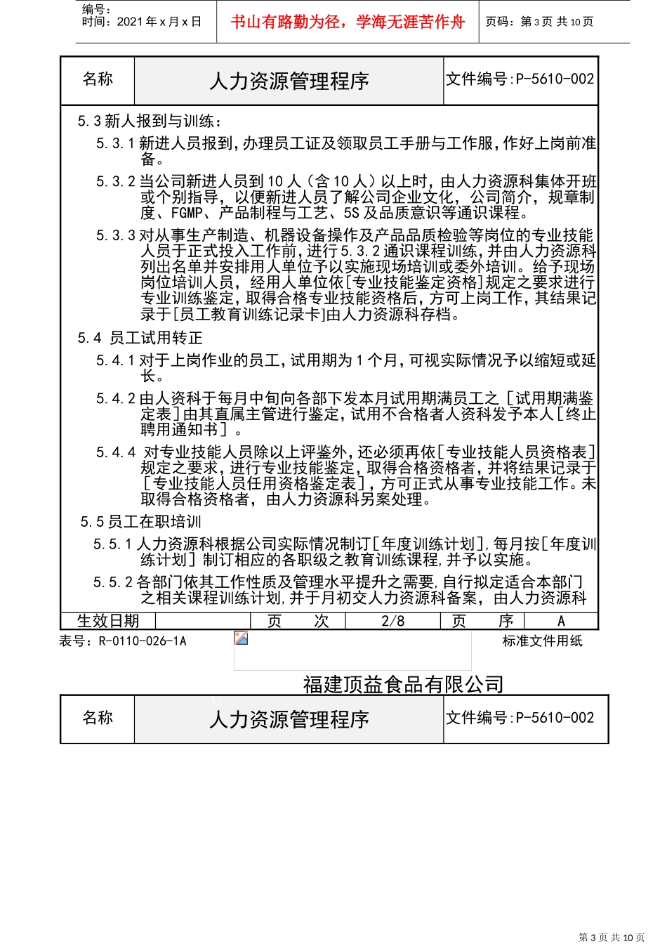 某某食品公司人力资源管理程序_第3页