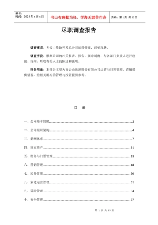 某旅游开发总公司尽职调查报告