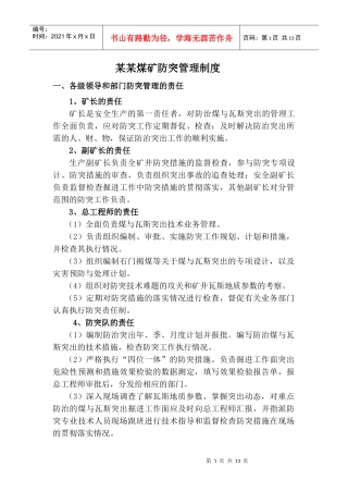 某某煤矿防突管理制度