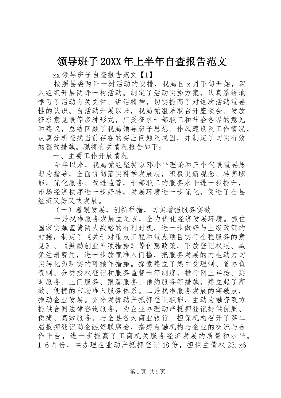 领导班子上半年自查报告范文_第1页