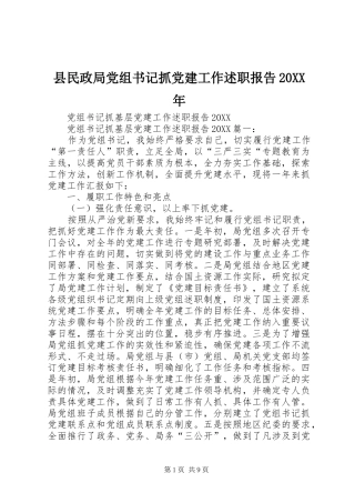 县民政局党组书记抓党建工作述职报告