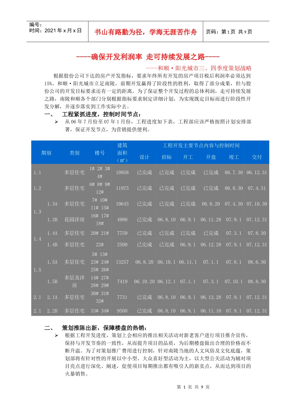某楼盘季度策划战略_第1页