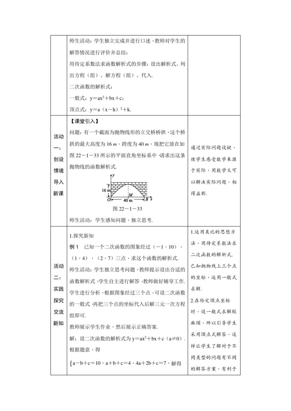人教版数学九年级上册：22.1.4用待定系数法求二次函数的解析式教案_第2页