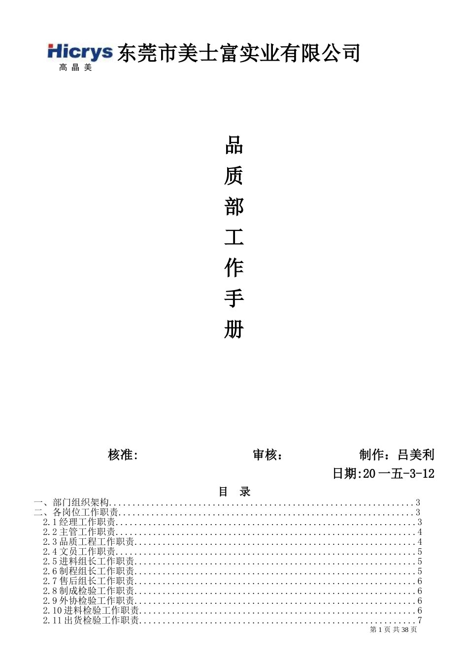 某某公司品质部工作手册_第1页