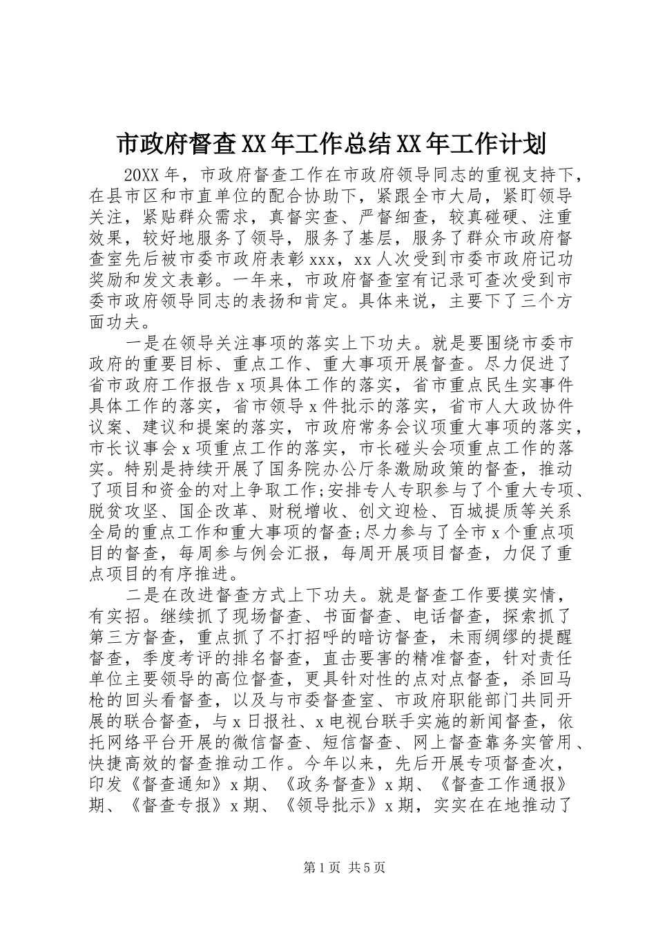 市政府督查工作总结工作计划_第1页