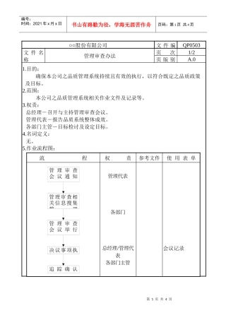 某某股份有限公司管理审查程序