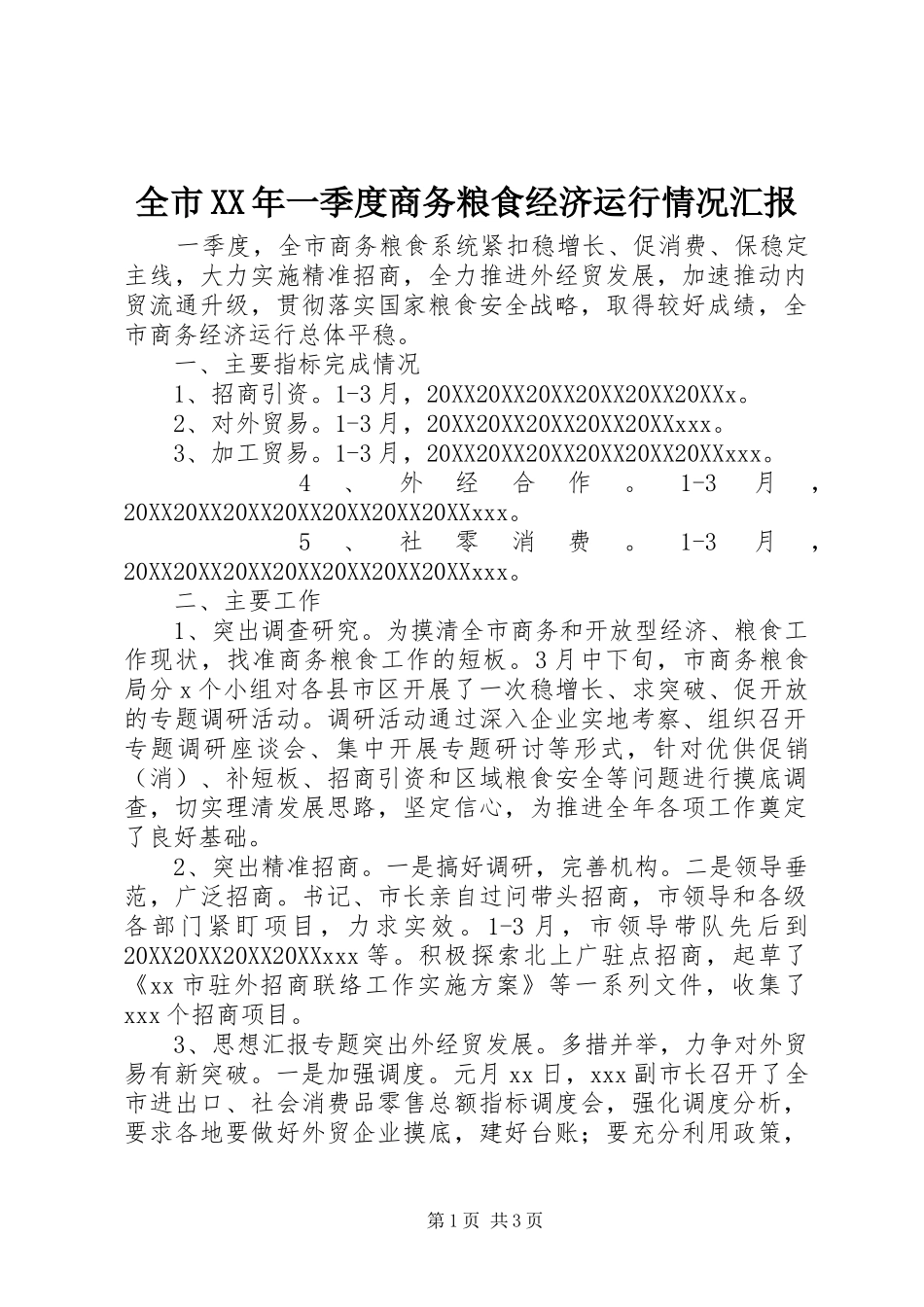 全市一季度商务粮食经济运行情况汇报_第1页