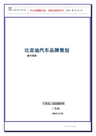 某汽车品牌策划操作纲要