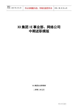 某某集团IE事业部、网络公司中期述职模版