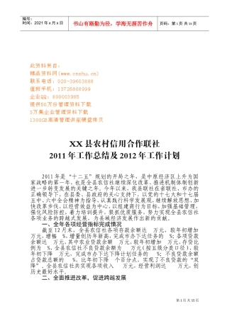 某某县农村信用合作联社年度工作总结与工作计划