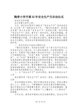 陶青小学开展安全生产月启动仪式