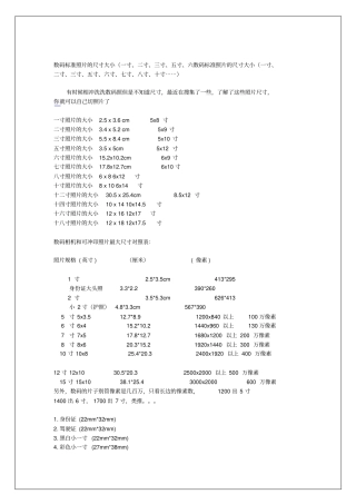 数码标准照片的尺寸大小