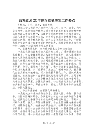 县粮食局综治维稳防邪工作要点