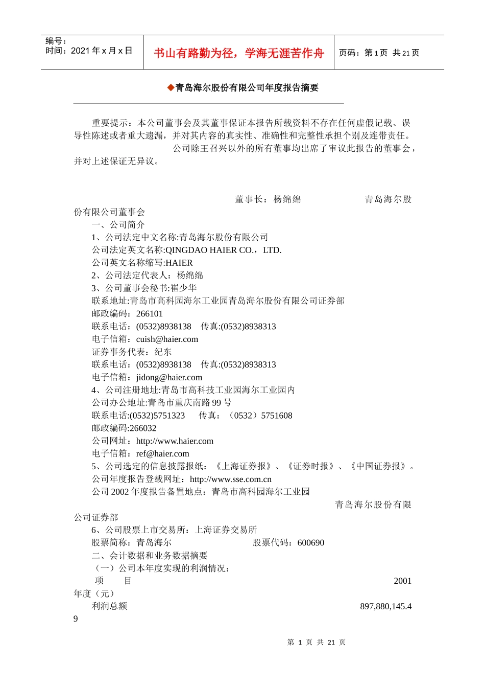 某某限公司年度报告_第1页