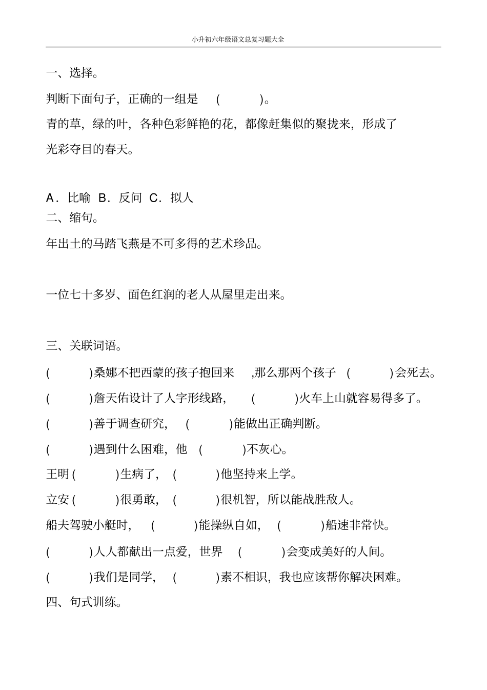 小升初六年级语文总复习题大全242_第1页