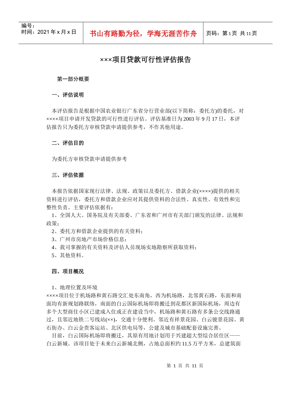 某某项目贷款可行性评估报告_第1页