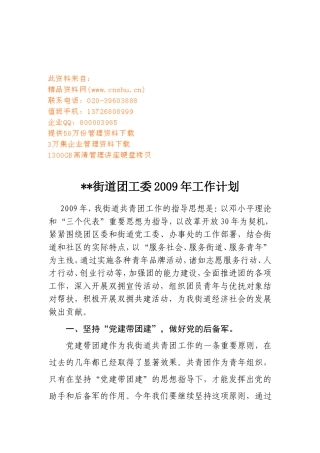 某某街道团工委年度工作计划